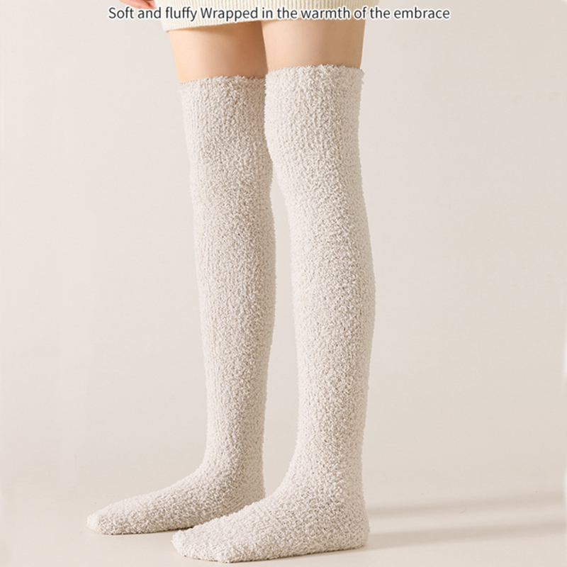 Winter Warm Coral Fleece Long Women's Socks Thick Candy Kawaii Plush Home Anti-slip Floor Sock Casual Simple Sleep Unisex Sox