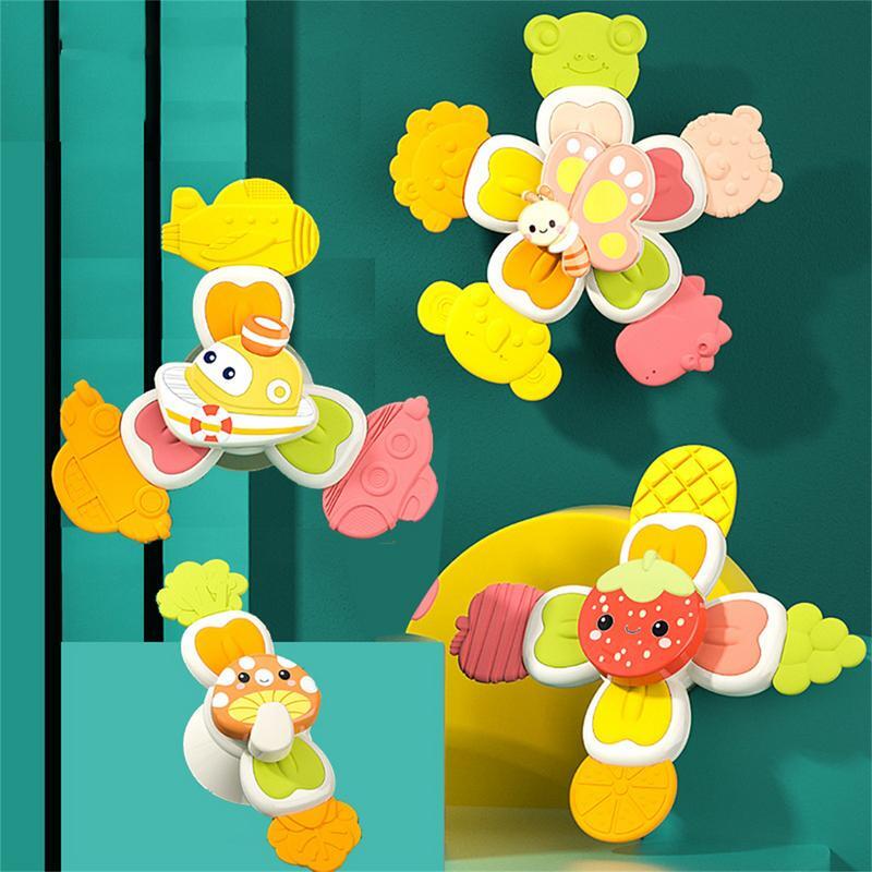Baby Bad Spinner Speelgoed 4-delige Bad Spinner Speelgoed Met Roterende Zuignap Sensorische Spintop Speelgoed Voor Peuters 0-1 Jaar Oud