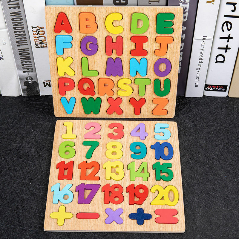 Montessori mainan anak-anak, teka-teki kayu 3D huruf alfabet nomor cocok untuk permainan bayi anak-anak mainan pendidikan belajar 2 hingga 4 tahun