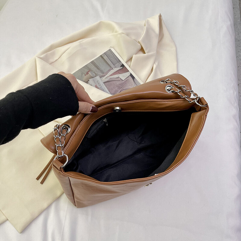 Brown Black Women Bag Designer Shoulder Bag Fashion Underarm Handbag Chain Bag Ladys Large Capacity Pu Leather Bag Tote Sac