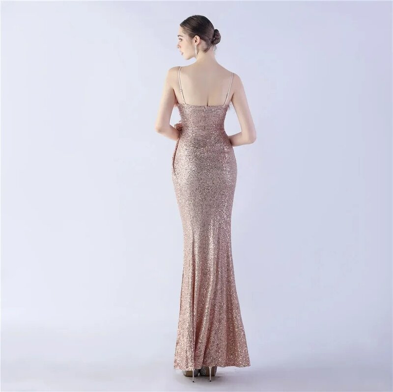Женское блестящее облегающее платье Sladuo с блестками, Соблазнительные вечерние платья-русалки на бретелях-спагетти с разрезом