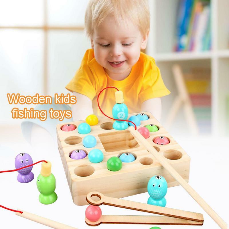 Montessori Wooden Kids Fishing Toys Children Magnetic Early Learning Educational Toy Parent Child Interactive Games School Home