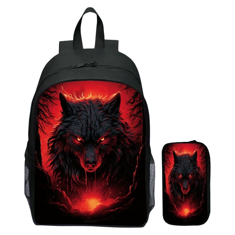 Angry Wolf School Bags for Teenager Boys 3D Wolf Print Children Backpack With Pen Bag Angry Spider Schoolbag Mens Laptop Bookbag