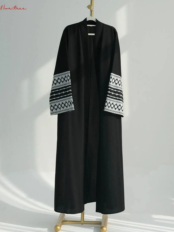 Mode Borduurwerk Kimono Oversized Moslim Gewaad Syari Vrouwelijke Full Length Moslim Bovenkleding Aanbidding Service Abaya Met Riem Wy1946