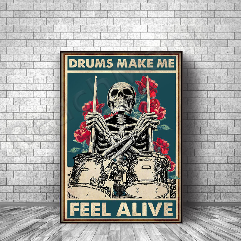 Tamburi del batterista dello scheletro mi fanno sentire vivo Poster Drum Lovers Halloween Living Home Decor Poster