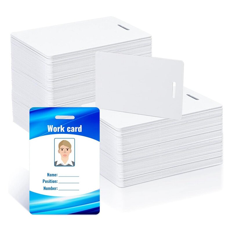 スロットパンチ付きの白いPVCカード、標準のプリント可能なプラスチック製の写真、idバッジ、垂直名刺、30mil、cr80