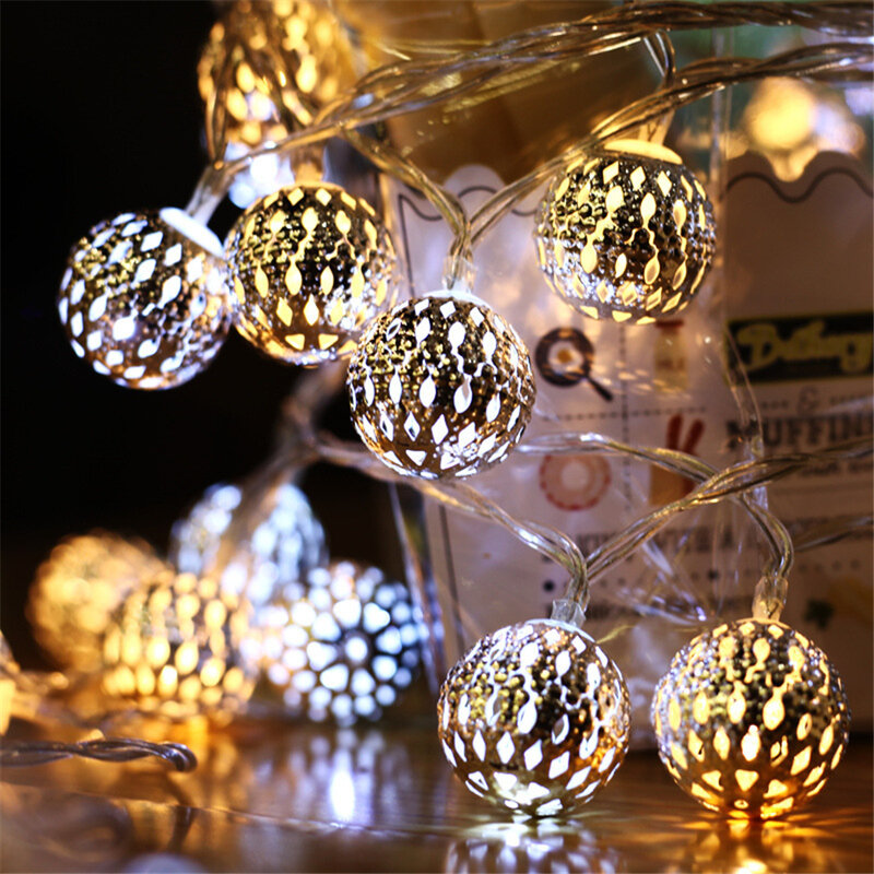 Led Light String Battery USB Power Hollow-out Moroccan Garland Balls Fairy Lights Wedding Party Christmas Decoration Lamp