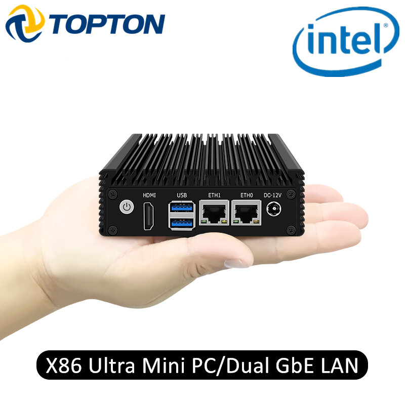 Topton 6W Ultra X86 Mini PC Pocket PC Pentium N3700 N3160 Quad Core Industrial Fanless Computer GPIO Dual Gigabit LAN 2xUSB3.0