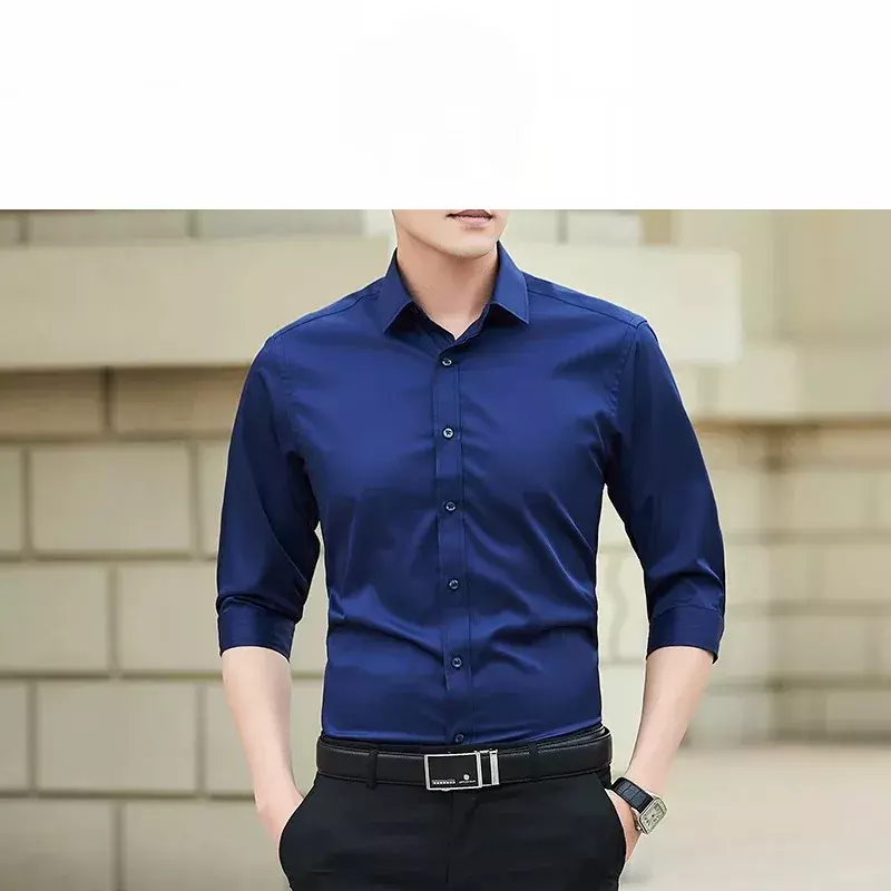 Spring Autumn Men's Solid Turn-down Collar Button Long Sleeve Shirt Cardigan Office Lady Casual Formal Vacation England Tops