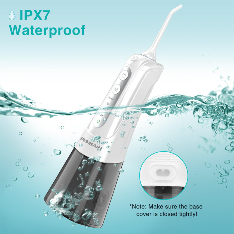 Irrigatore idropulsore orale INSMART per denti USB ricaricabile impermeabile 300ML pulizia portatile sbiancante getto d'acqua dentale