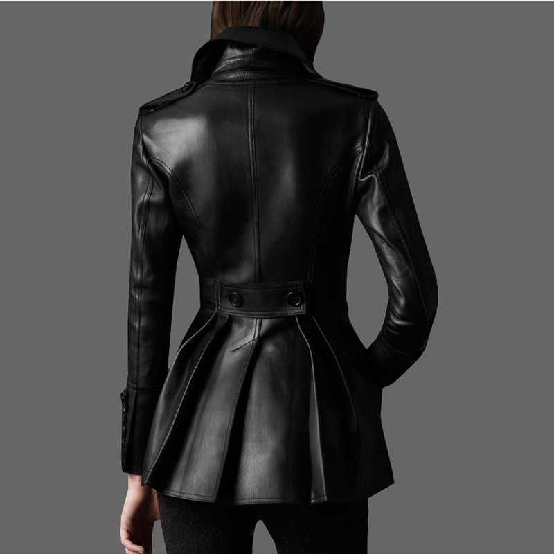 ผู้หญิงหนัง Lambskin หนัง Blazer เสื้อหนังเสื้อแจ็คเก็ตสีดำ