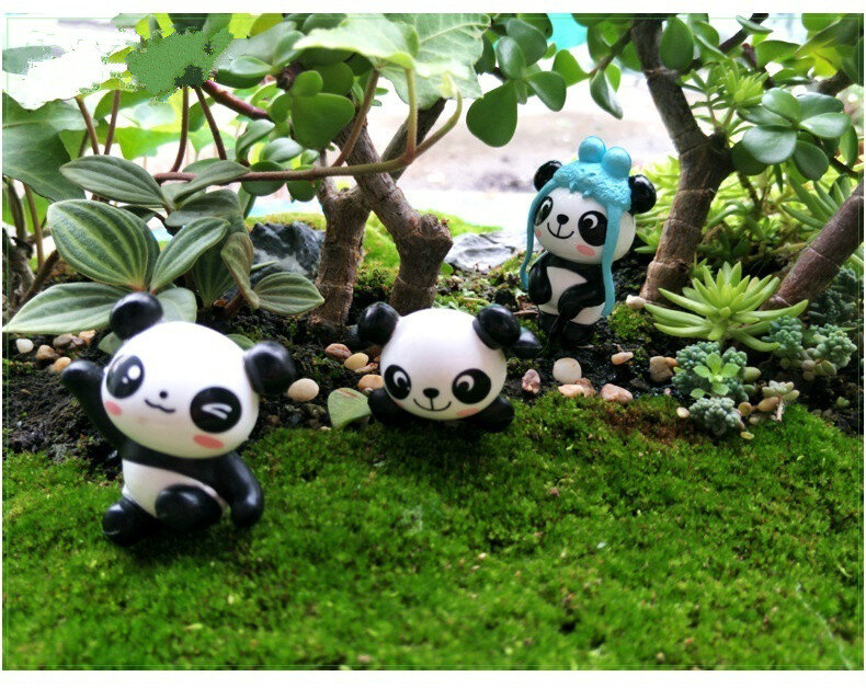 Juego de 8 unidades de Panda de dibujos animados, accesorios creativos de decoración de Micro paisaje de jardín salvaje, muñeca bonita