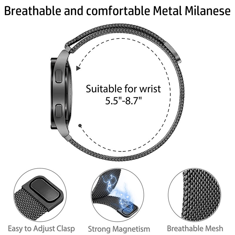 Pulseira de Laço Magnético para Samsung Galaxy Watch, Watch 4, 5, 6, 5Pro, 44mm, 40mm, Active 2, 4, 6, Clássico, 47mm, 43mm, 20 milímetros, 22 milímetros