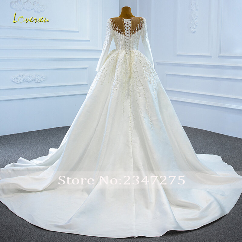 Loverxu Mermaid Satin Wedding Dresses 2024 O-Neck Long Sleeve Vestido De Novia Beading Detachable Train 2 In 1 Robe De Mariee