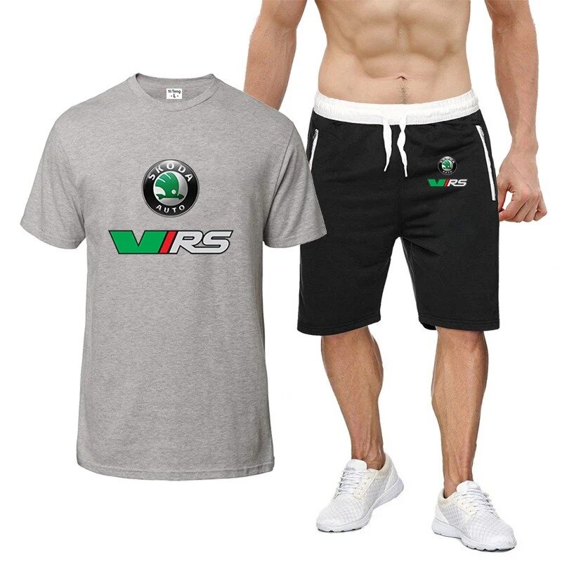 Skoda Rs Vrs Motorsport Graphicorrally Wrc Racing Men New Eight-Color Short-Sleeved Set Casual T-shirt + Shorts Printing Suit