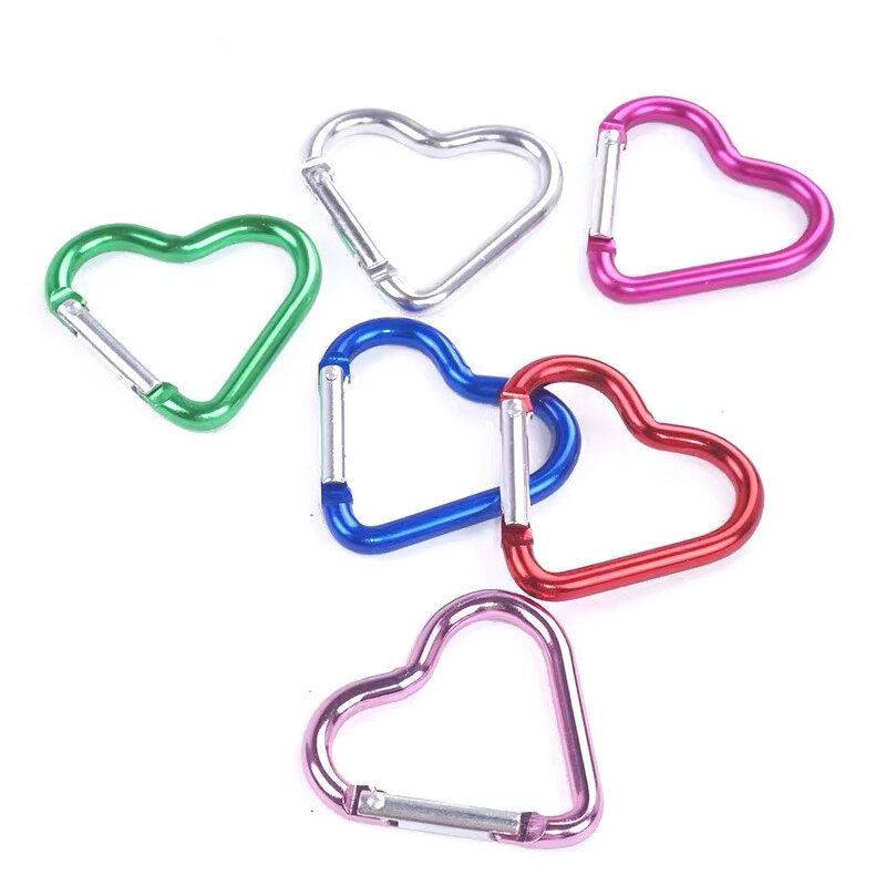 Heart-shaped Aluminum Carabiner Key Chain Clip Outdoor Keyring Hook Water Bottle Hanging Buckle Travel Kit Accessories