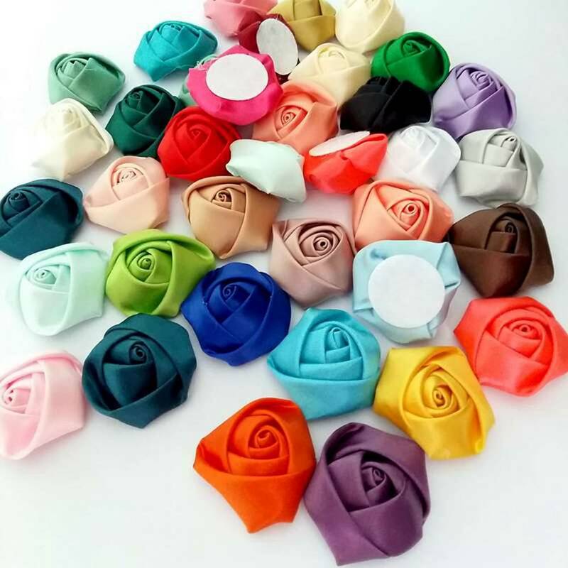 15Pcs/lot 35-40mm Handmade DIA Fabric Satin Rose Flowers Artificial Flower DIY For Bridal Bridesmaid Wedding Bouquet Accessoires