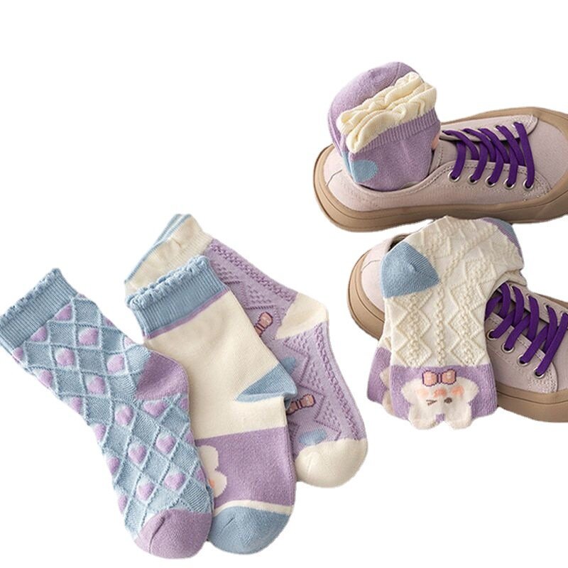 5 Pairs/Lot Cute Rabbit Bow Children Socks Summer Breathable Mesh Girls Middle Tube Socks Kids Casual  Socks