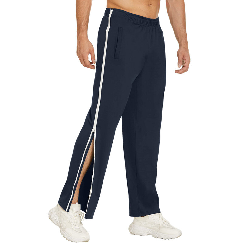Pantalon de survêtement à fermeture éclair latérale pour hommes, pantalon d'entraînement de jogging, pantalon de sport décontracté avec poches