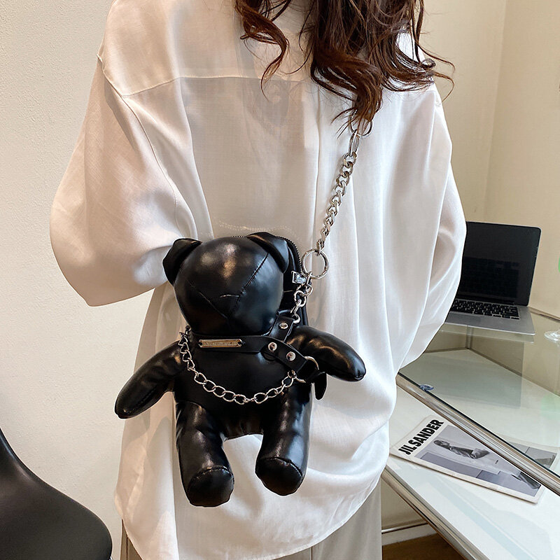 Cartoon Cute Bags for Women 2022 New Luxury Handbags Designer Bear Doll Leather Fashion Chain Phone Crossbody Shoulder Bag Woman