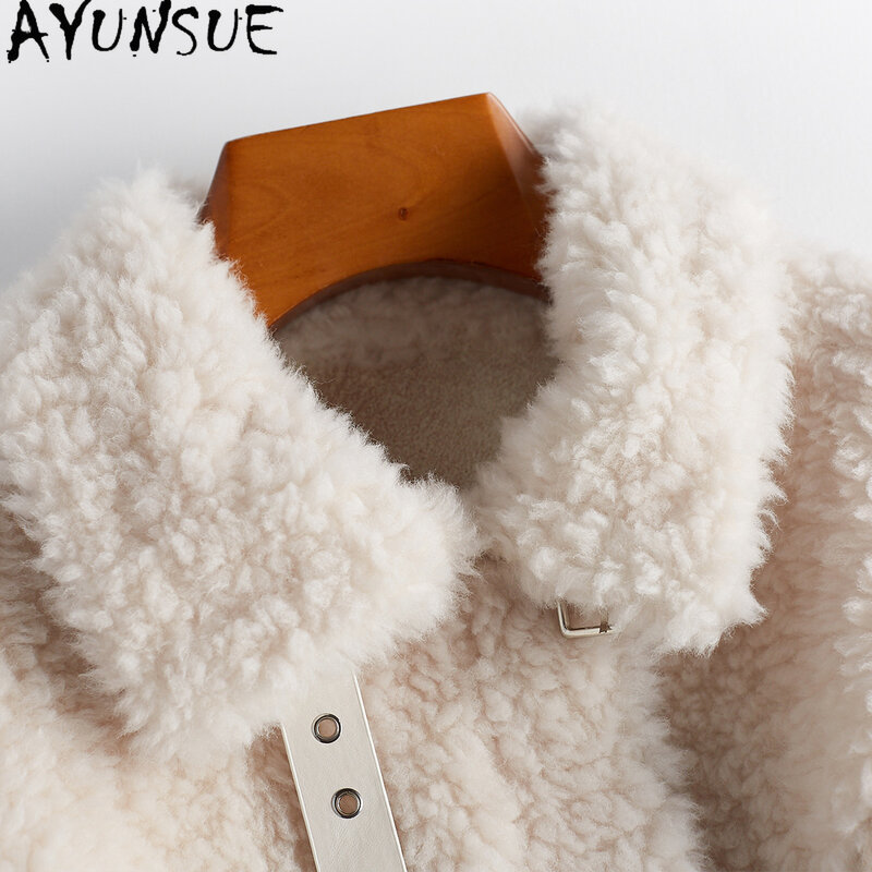 AYUNSUE-Casaco de lã casual feminino 100% lã de ovelha, roupas de inverno, casacos de outono, inverno, novo, 2023