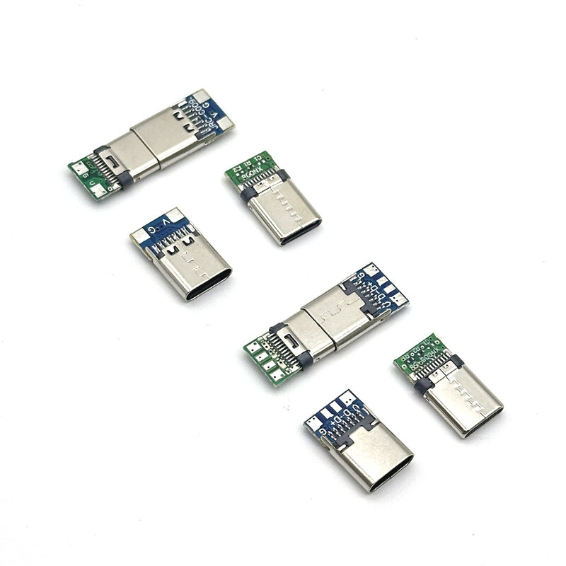 Conector USB 3,1 tipo C de 1 piezas, adaptador de receptáculo de enchufe hembra/macho para soldar Cable y Cable de 24 Pines, compatible con placa PCB