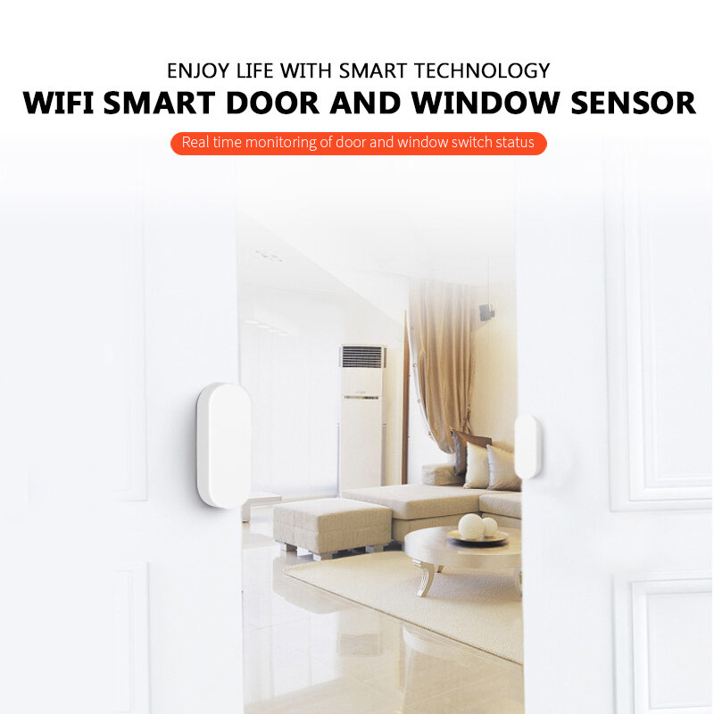 Tuya-Sensor de puerta y ventana con WiFi, alarma de seguridad inteligente para el hogar, inalámbrica, conectada, Detector de apertura/cierre, Smart Life, funciona con Alexa y Google