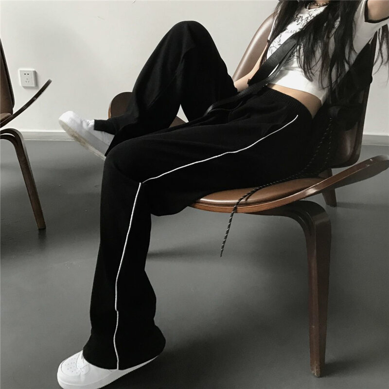 Pantalones deportivos Harajuku para mujer, pantalón de pierna ancha y corte recto, estilo coreano, holgado e informal, 2023