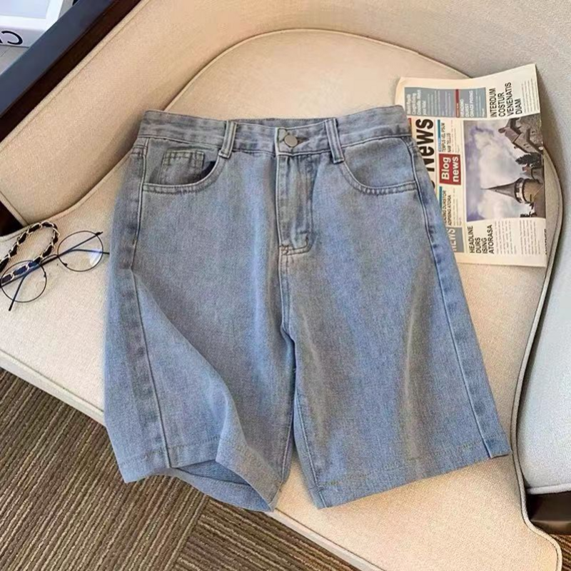 Shorts jeans vintage na altura do joelho para adolescentes e mulheres, design emendado, estilo de lazer solto, streetwear, rua alta, legal, nova moda