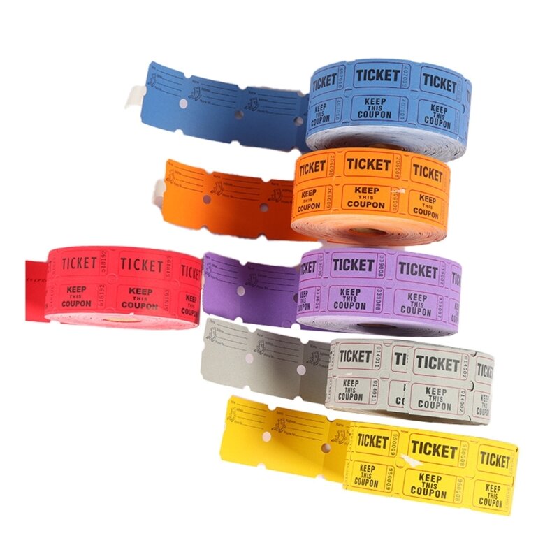 Assorted in 6 Colors 1000 Count Single Roll Raffle Tickets for Event, Carnivals, Door Prizes for Carnival Party Decor