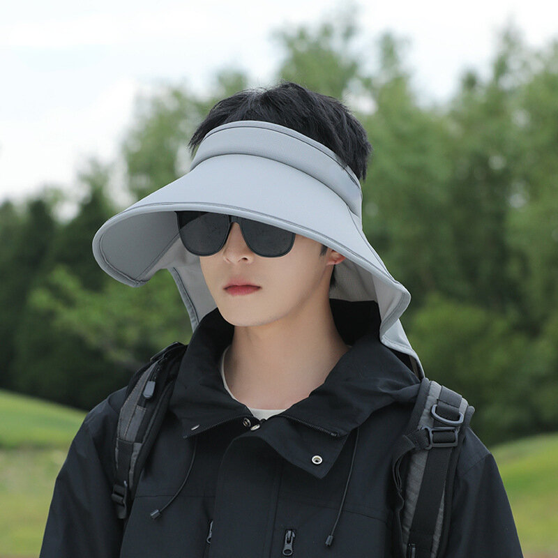 Topi pelindung matahari pinggiran besar pria, topi pantai Anti-UV atas kosong modis serbaguna Korea musim panas Ins