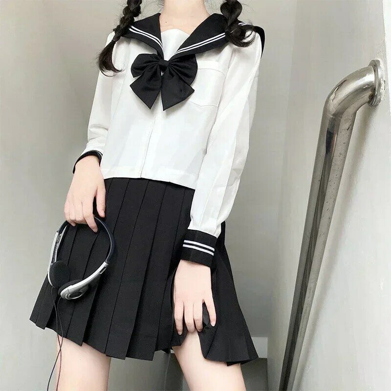 Japanische Schuluniform schwarzer Anzug Seemann JK S-2XL grundlegende Cartoon Mädchen Marine Seemann Uniform setzt Marine Kostüm Frauen Mädchen Kostüm