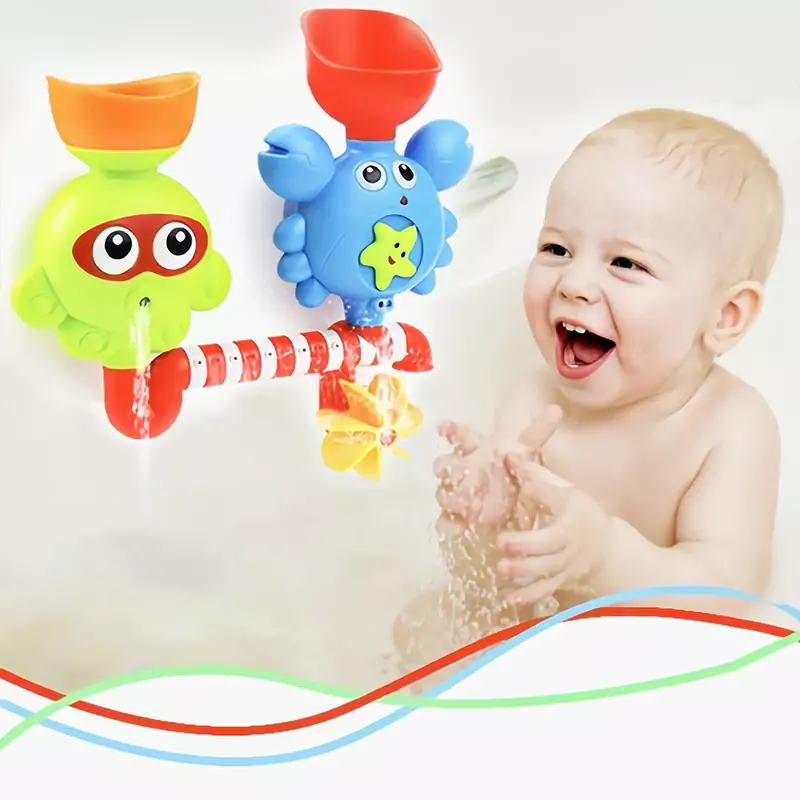 Baby Bath Toy Wall Sunction Waterwheel Track Spray Water Games Bathroom Crab Bath Shower Toy for Boys Girls Christmas Gifts
