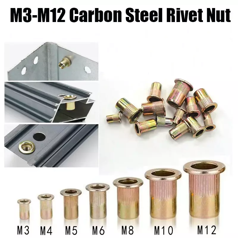 Tuercas moleteadas de remache, 1 piezas, 10 piezas, tapa de Nutsert, M3-M12 de acero al carbono, tapa de Rivnut, inserción roscada de lectura plana