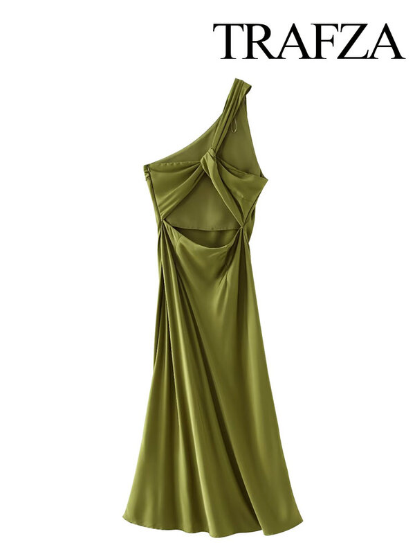 TRAFZA-Vestido largo asimétrico sin mangas para mujer, elegante vestido de noche de fiesta, Vintage, elegante, sin espalda, pliegues, cremallera lateral