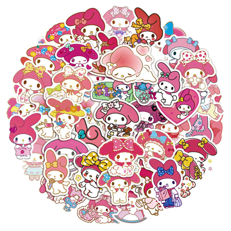 Kawaii Cartoon Stickers para Crianças, Kuromi, Minha Melodia, Decalques Bonitos, Brinquedos para Menina, Laptop, Estética, Decoração de Anime, Crianças, Adesivo, 50Pcs