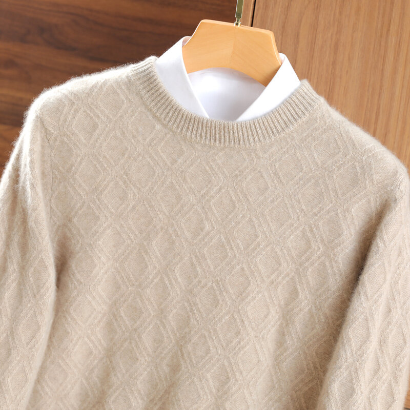 Вязаные Пуловеры из 100% чистой шерсти, мужские свитеры, 6 цветов, зимний Однотонный свитер с длинным рукавом и круглым вырезом, Мужская теплая трикотажная одежда YL01