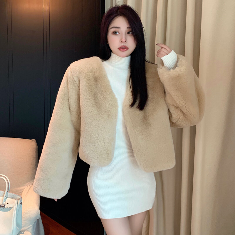 Легкое женское меховое пальто на осень-зиму, короткое модное винтажное пальто из искусственного меха