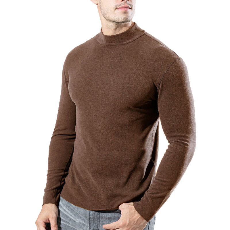 Leisure Men Shirt Tops Jumper Long Sleeve Mock Neck Pullover Solid Sports Stretch T-Shirt Tops Autumn Male New