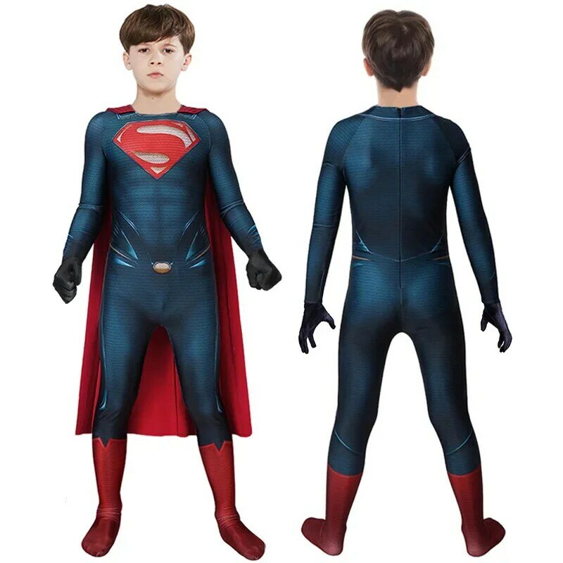 Superman Cosplay para crianças e adultos, macacão, traje de festa de Halloween, super-herói Marvel, Lewis, Kal, El, bodysuit