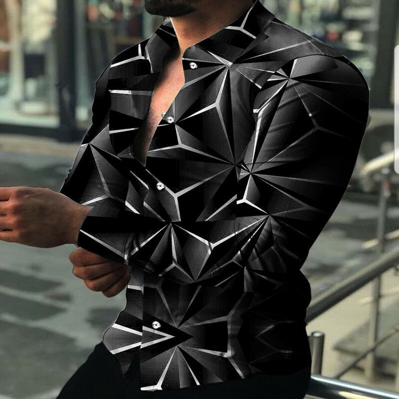 ฤดูใบไม้ผลิผู้ชายพิมพ์เสื้อลำลอง2022 Stereoscopic Rhombus Streetwear เสื้อผ้าผู้ชาย Cardigan High-End ชุดแขนยาวเสื้อ