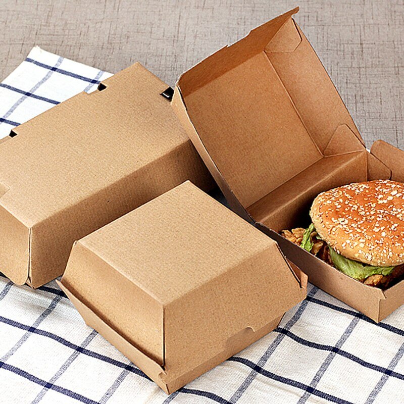 กล่องใส่แฮมเบอร์เกอร์กระดาษแข็งเกรดอาหารแบบใช้แล้วทิ้ง