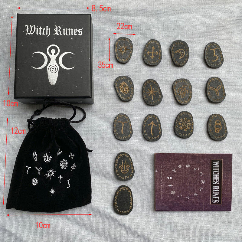 마녀 카드 마녀 나무 룬 스톤 세트, 마녀 룬 세트, 보드 게임 테이블 게임 점술 런스톤 타로 데크 14 개