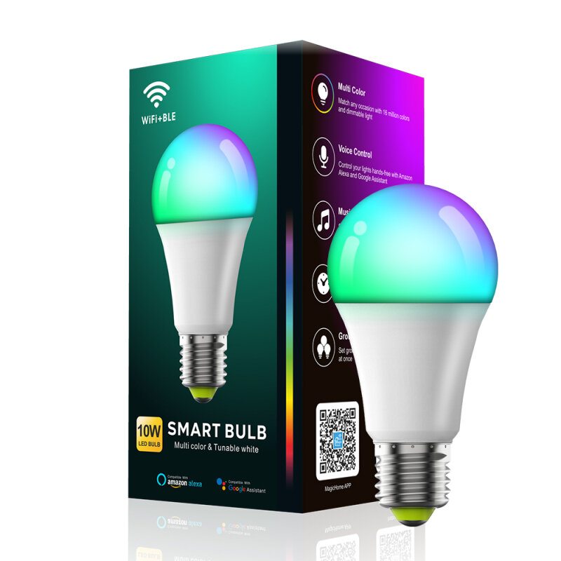 CoRui E27 WiFi Smart Birne Bluetooth Fernbedienung 10wRGB Bunte Dimmbare Lampe Timer Magie Hause Pro Alexa Google Hause alice