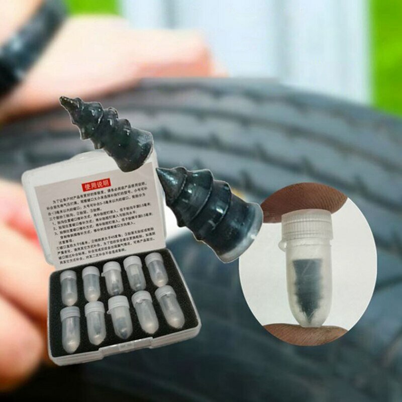 Tornillo autorroscante para reparación de neumáticos, herramienta de goma suave para reparación de pinchazos de neumáticos de coche y motocicleta, 10 piezas