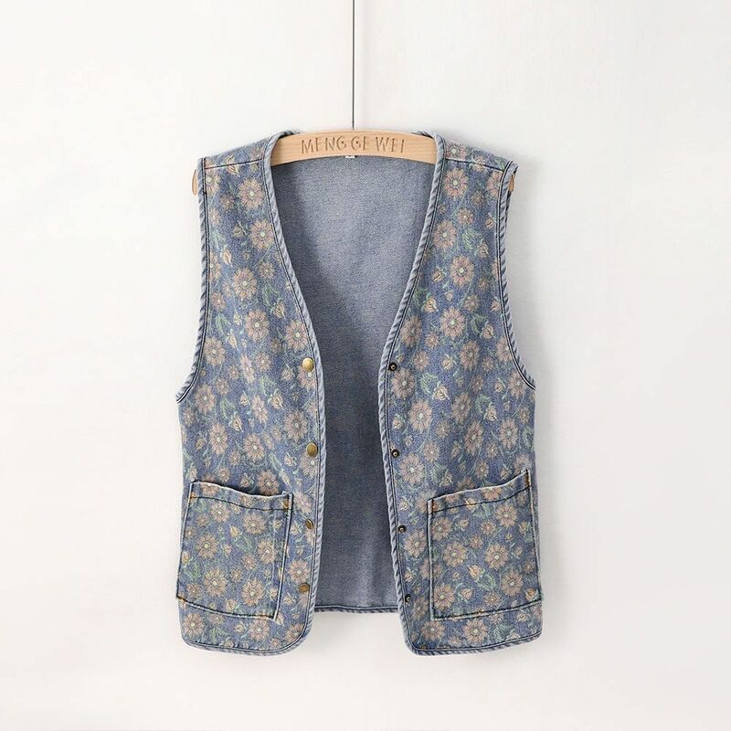 Cowboy Vest Women's Spring And Autumn 2024 New Fashionable Printed Vest Women's Sleeveless Jacket