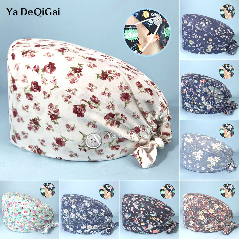 Unisex Pet Grooming Clinic Hats Floral Printing Health Services Cap/hats Nurse Accessories Medical Caps Surgery Doctor Work Caps