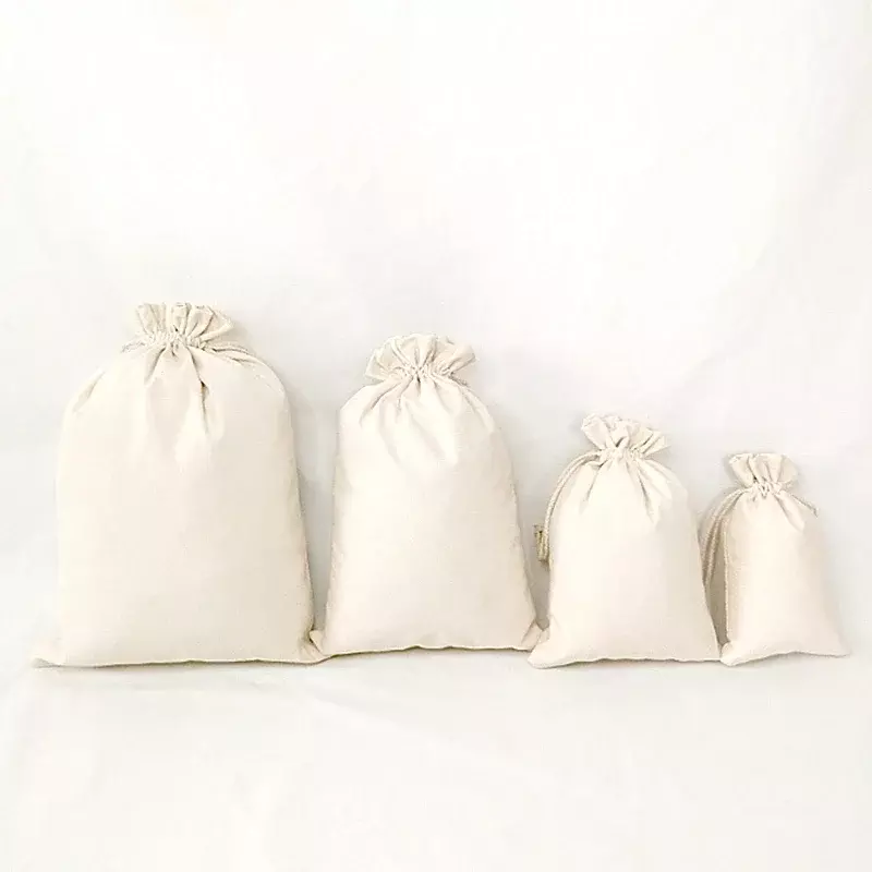 5 rozmiarów bawełniana lniana tkanina torby ze sznurkiem Organizer na torby do przechowywania herbaty cukierków biżuteria kuchenna woreczek opakowaniowy hurtowych