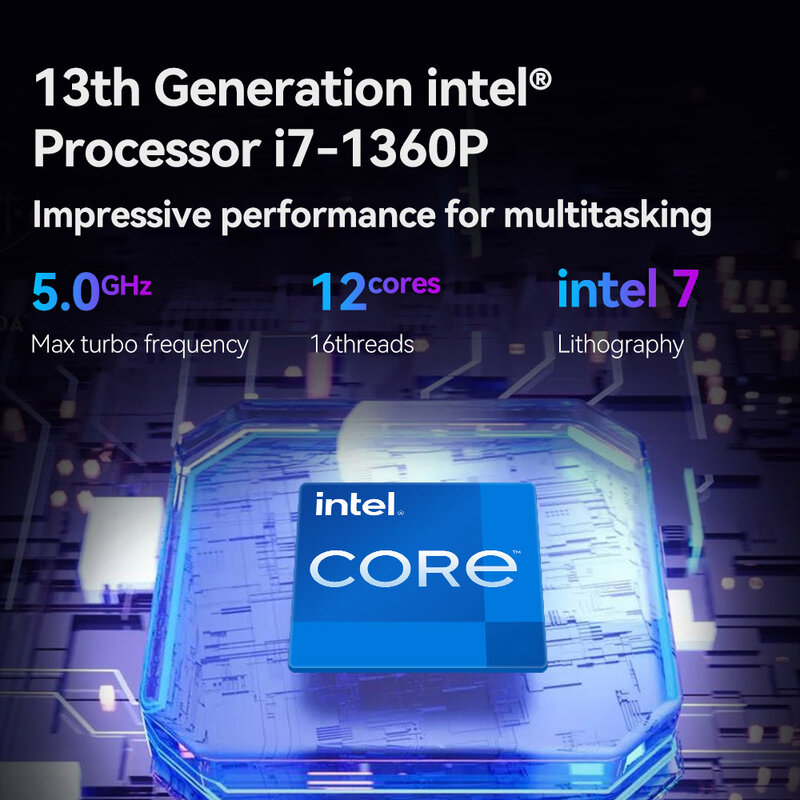 Ноутбук 13-го поколения Intel Core i7-1360P Mini PC 2x DDR5 Слоты M.2 NVME SSD Thunderbolt4 WiFi6 8K UHD Windows 11 HTPC офисный игровой ПК