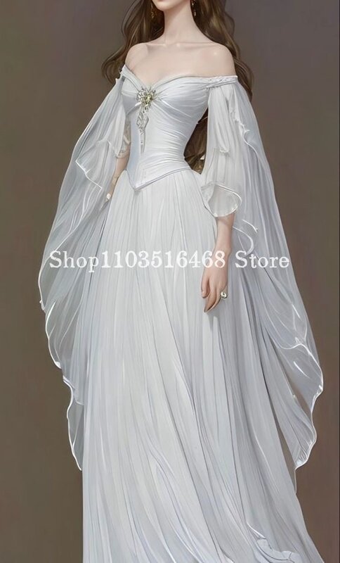 Historical Medieval Wedding Dresses Dreamy Strapless Queen Evening Gowns Chapel Skirt Fairy Long Sleeve A-Line Hem Party Dresses
